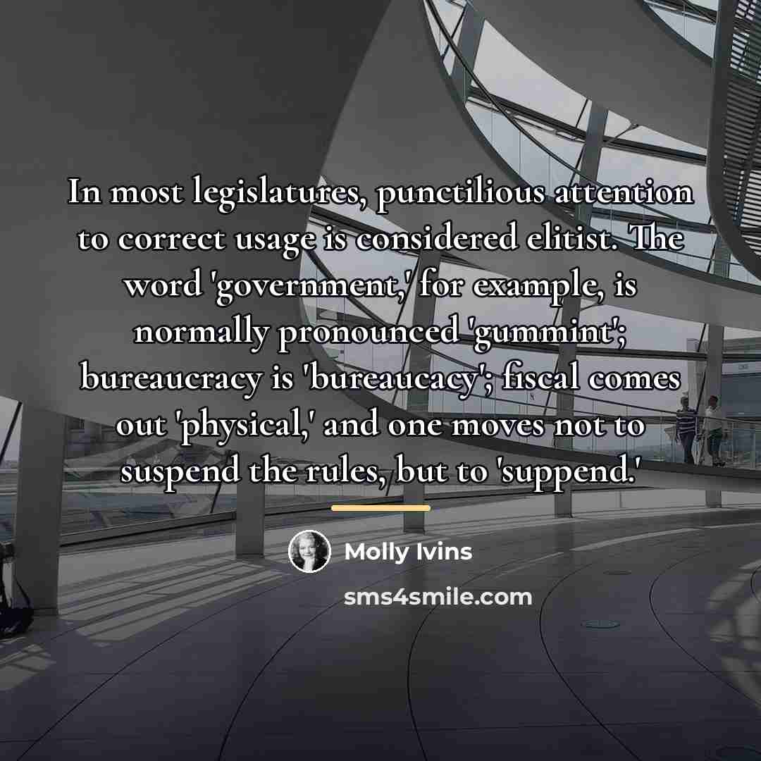“In most legislatures, punctilious attention to correct usage is considered…” quote by Molly Ivins
