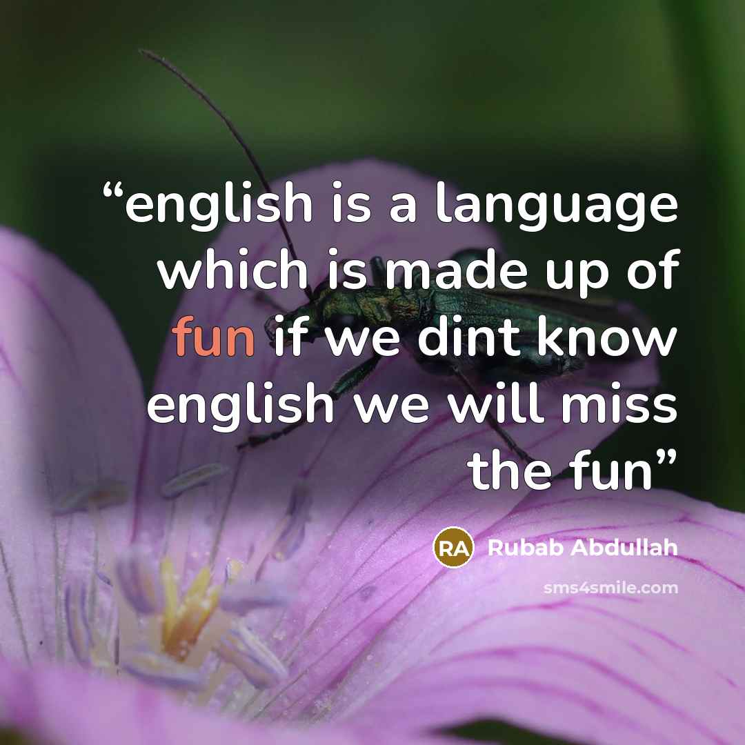 “english is a language which is made up of fun if we dint know english we will miss the fun” quote by Rubab Abdullah