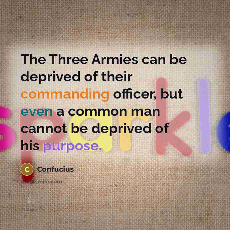 “The Three Armies can be deprived of their commanding officer, but even a common man cannot be deprived of his purpose.” quote by Confucius