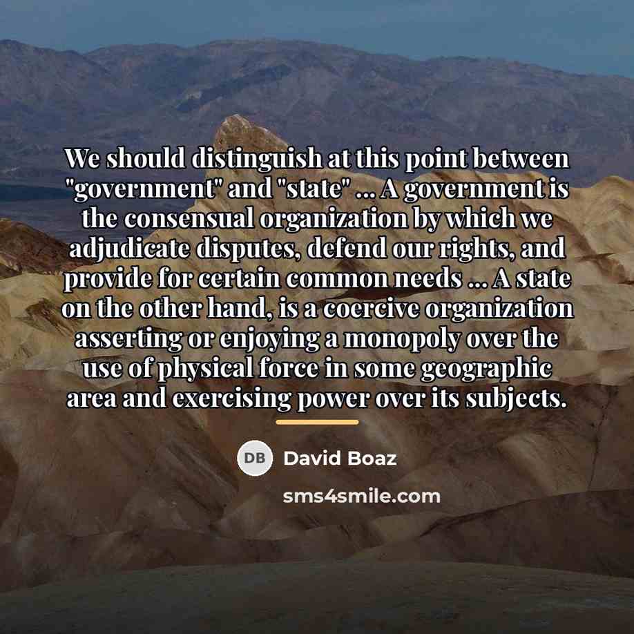 “We should distinguish at this point between "government" and "state"…” quote by David Boaz