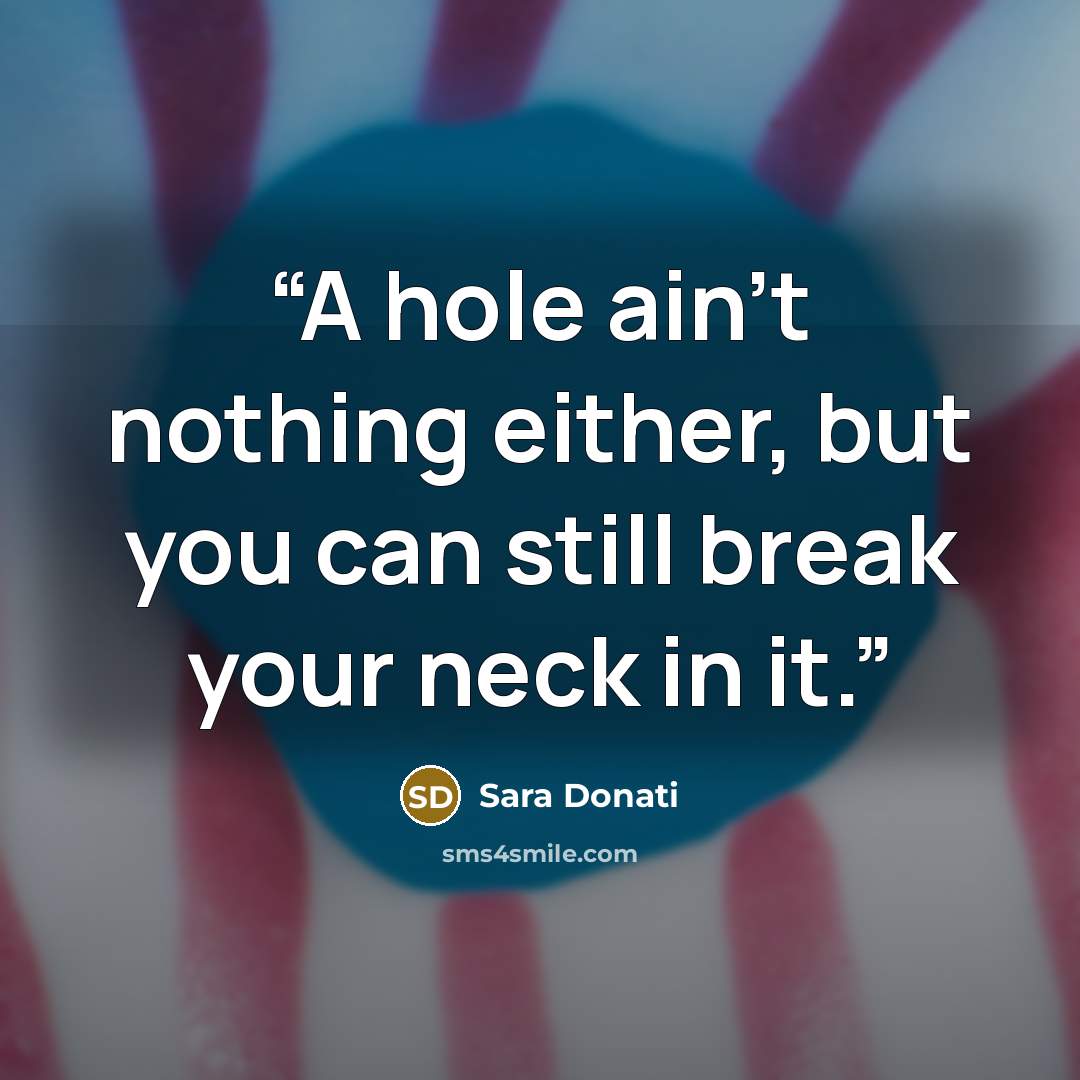 “A hole ain’t nothing either, but you can still break your neck in it.” quote by Sara Donati