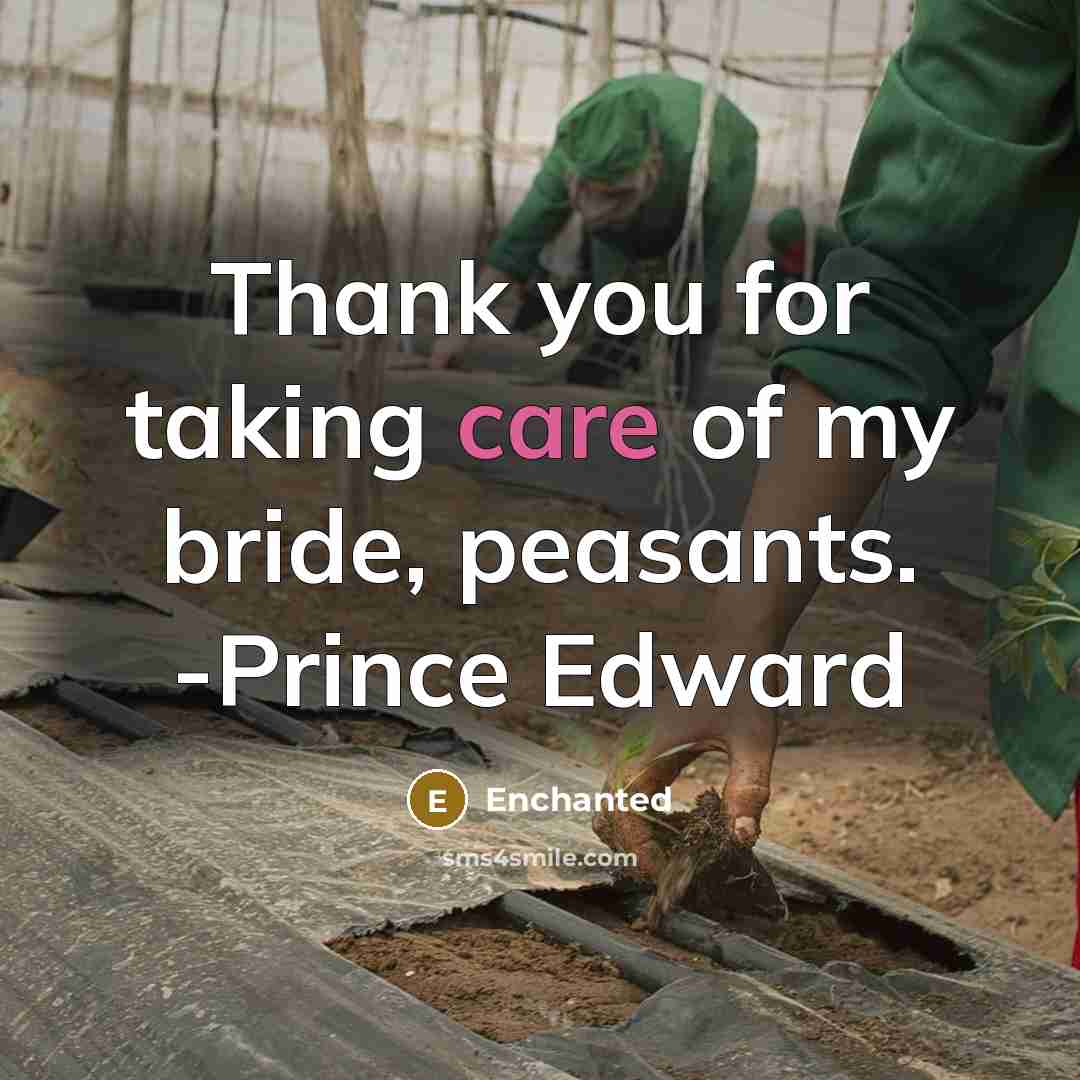 “Thank you for taking care of my bride, peasants. -Prince Edward” quote by Enchanted