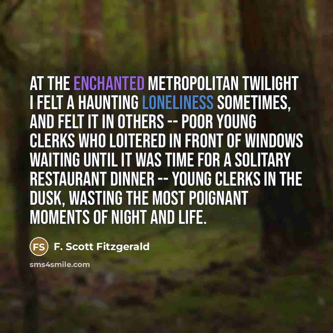 “At the enchanted metropolitan twilight I felt a haunting loneliness…” quote by F. Scott Fitzgerald