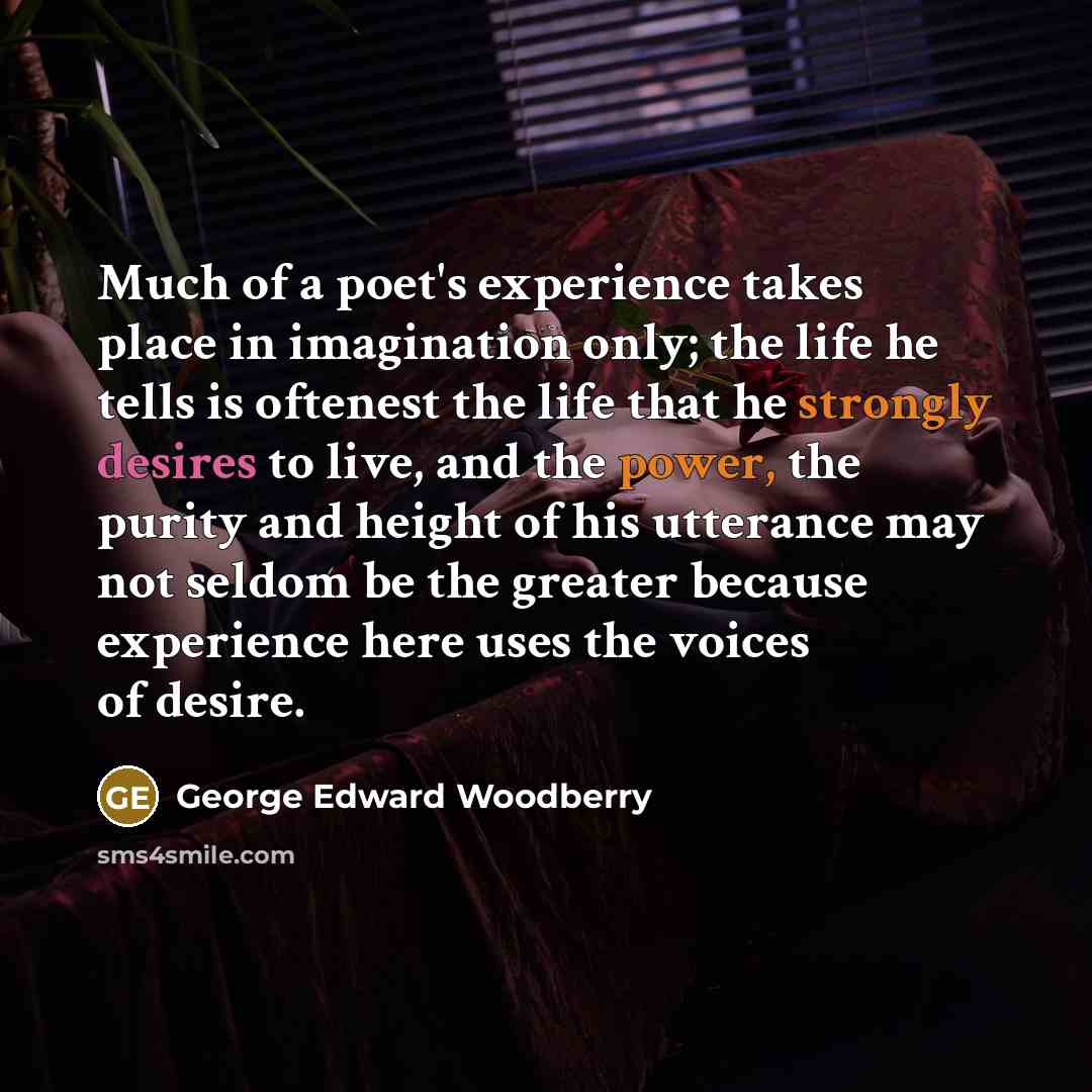 “Much of a poet's experience takes place in imagination only;…” quote by George Edward Woodberry