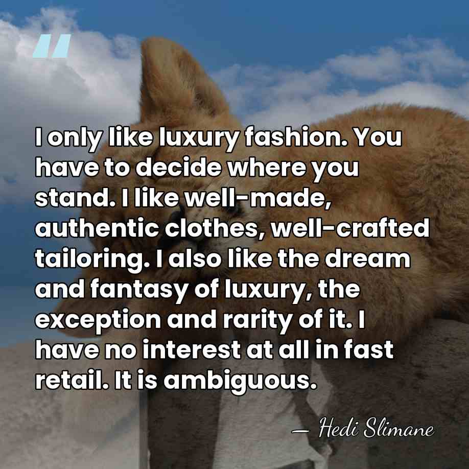 I only like luxury fashion. You have to decide where you stand.&hellip; - Hedi Slimane