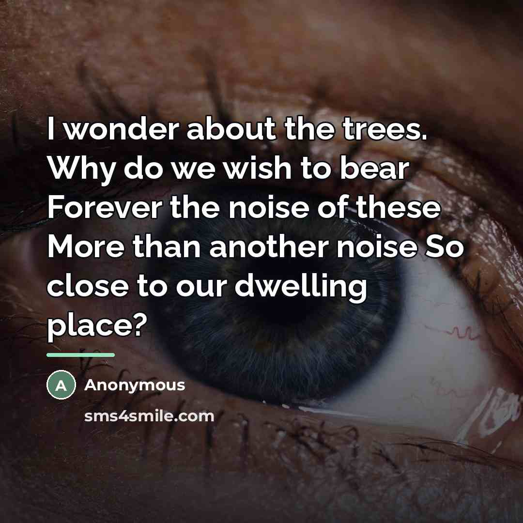 “I wonder about the trees. Why do we wish to…” quote by Anonymous