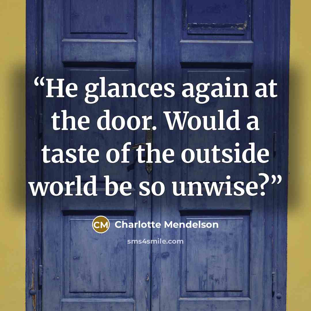 “He glances again at the door. Would a taste of the outside world be so unwise?” quote by Charlotte Mendelson
