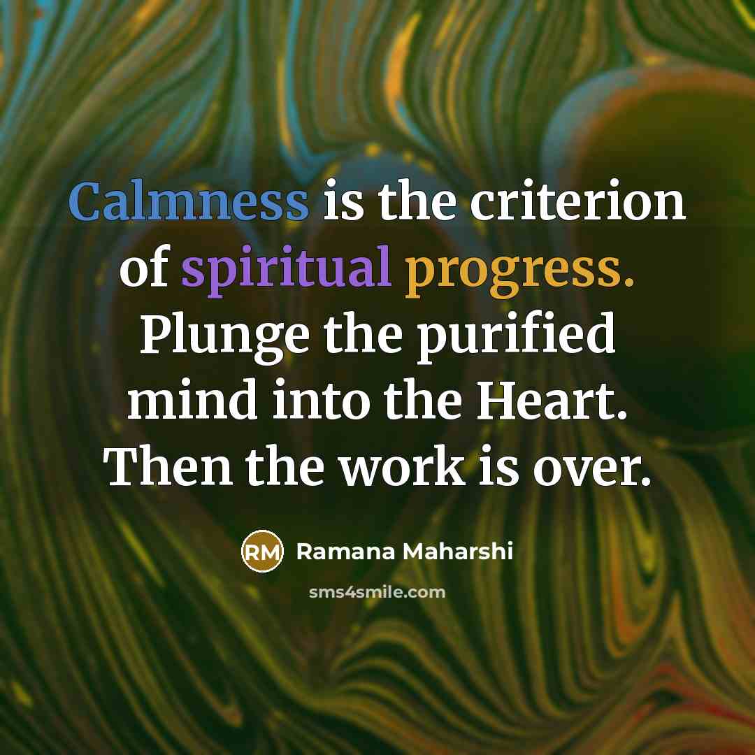 “Calmness is the criterion of spiritual progress. Plunge the purified…” quote by Ramana Maharshi