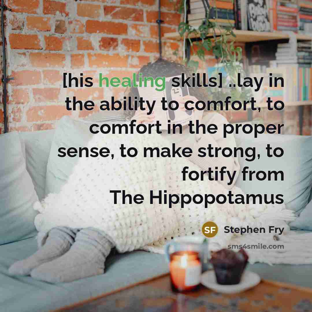 “[his healing skills] ..lay in the ability to comfort, to…” quote by Stephen Fry