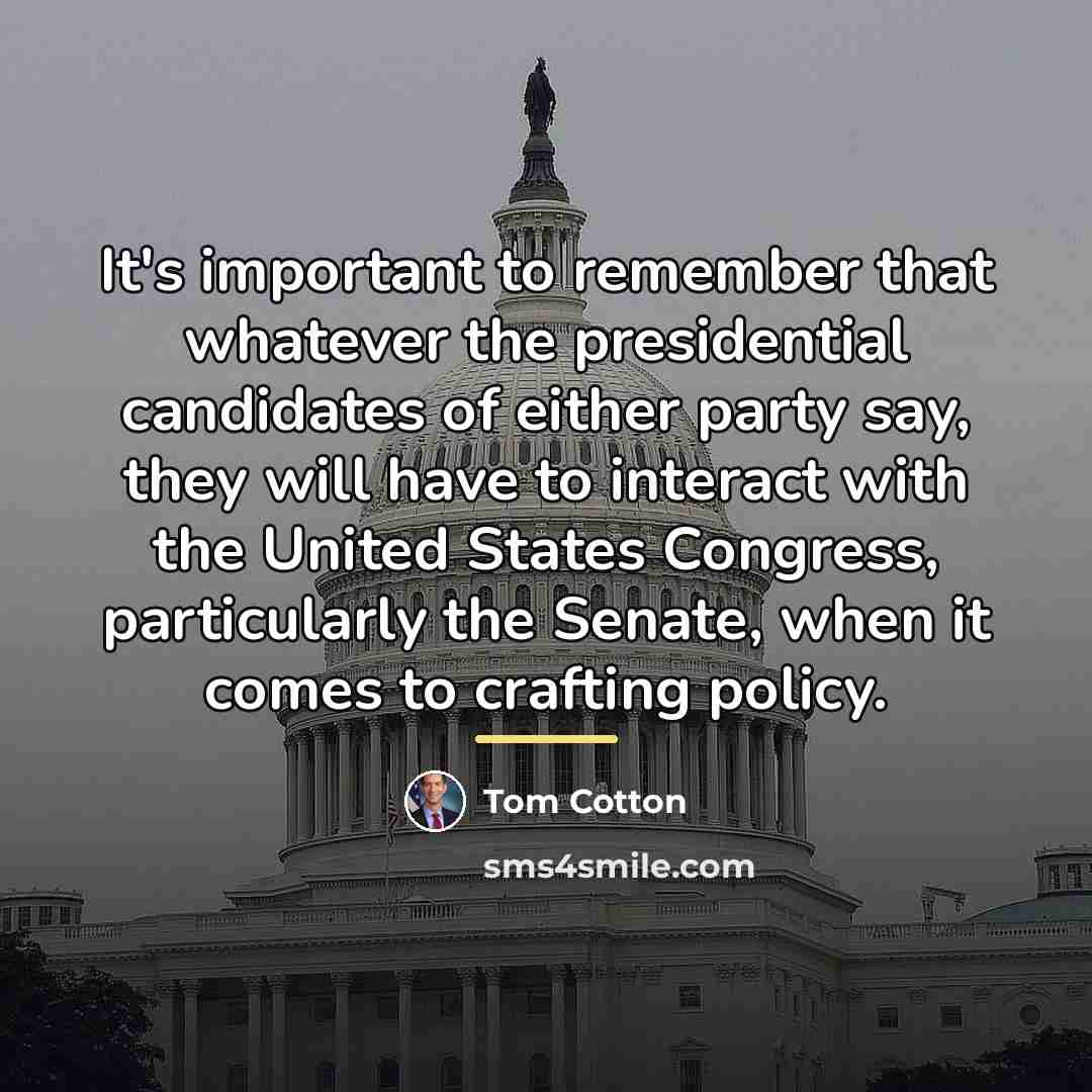 “It's important to remember that whatever the presidential candidates of…” quote by Tom Cotton
