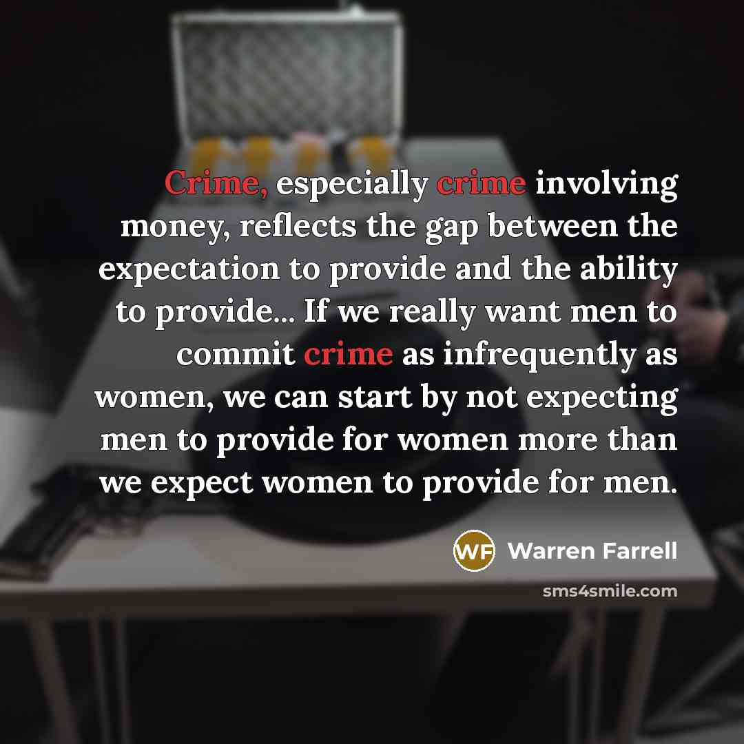 “Crime, especially crime involving money, reflects the gap between the…” quote by Warren Farrell