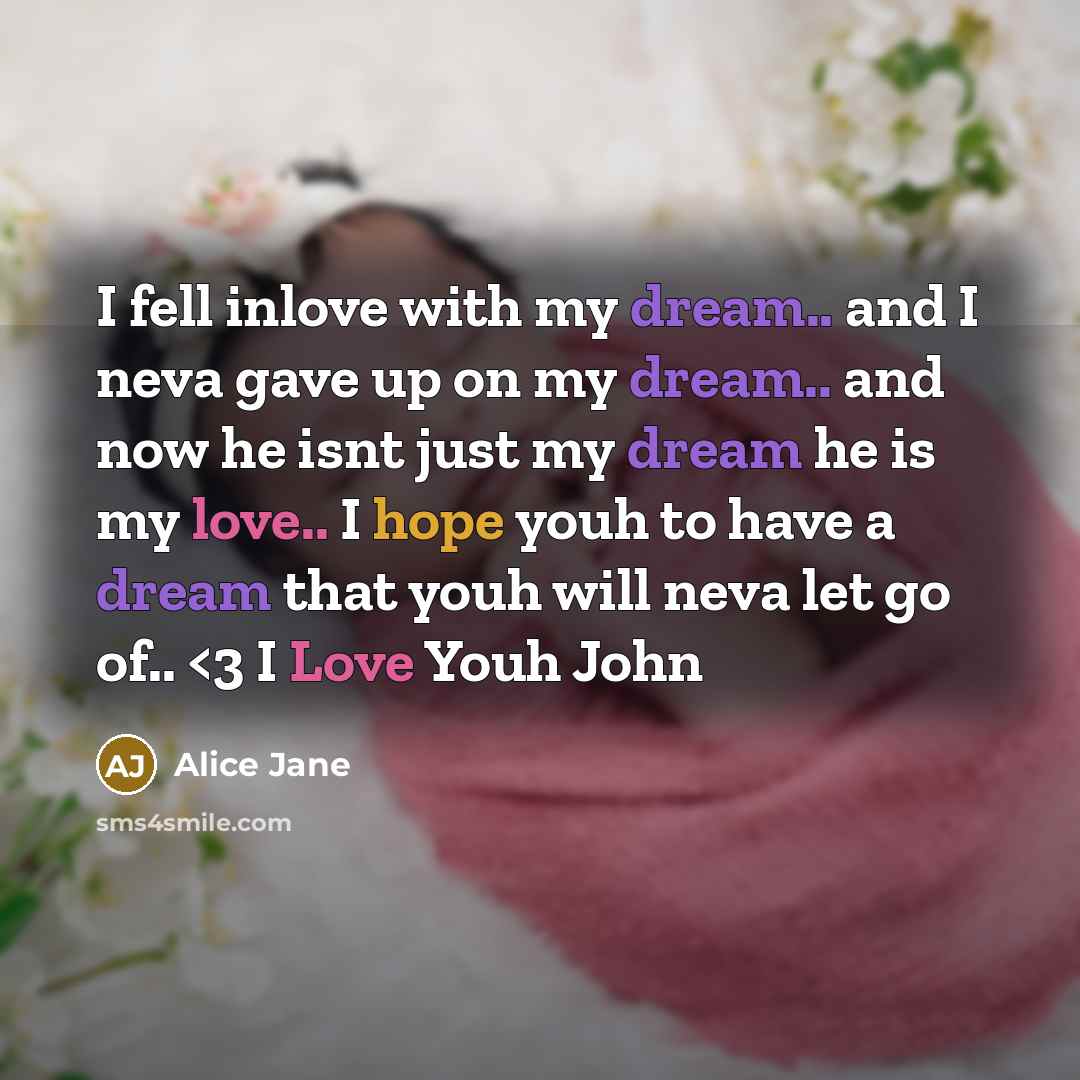 “I fell inlove with my dream.. and I neva gave…” quote by Alice Jane