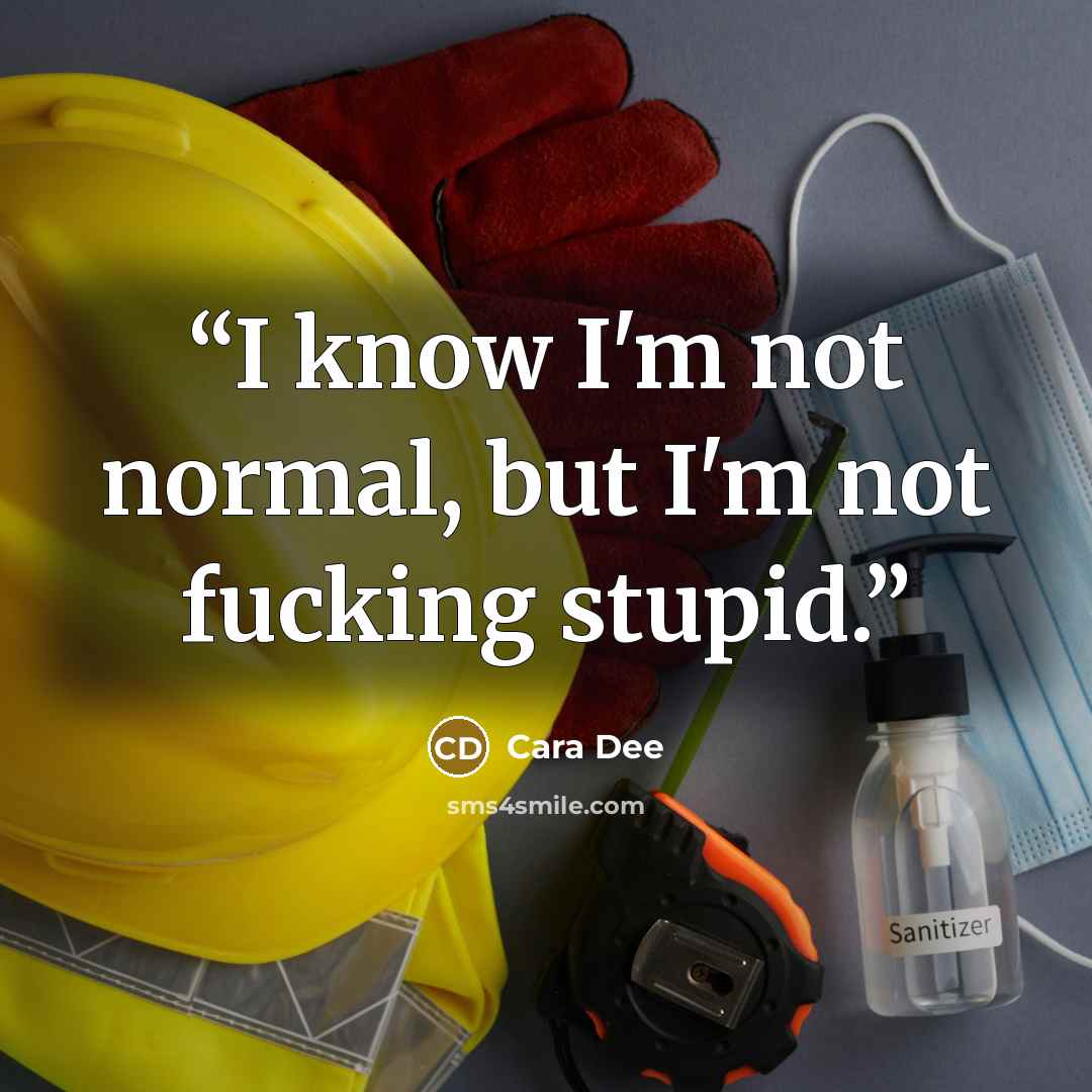 “I know I'm not normal, but I'm not fucking stupid.” quote by Cara Dee
