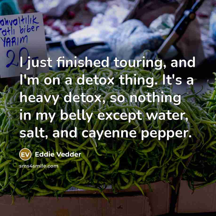 “I just finished touring, and I'm on a detox thing.…” quote by Eddie Vedder