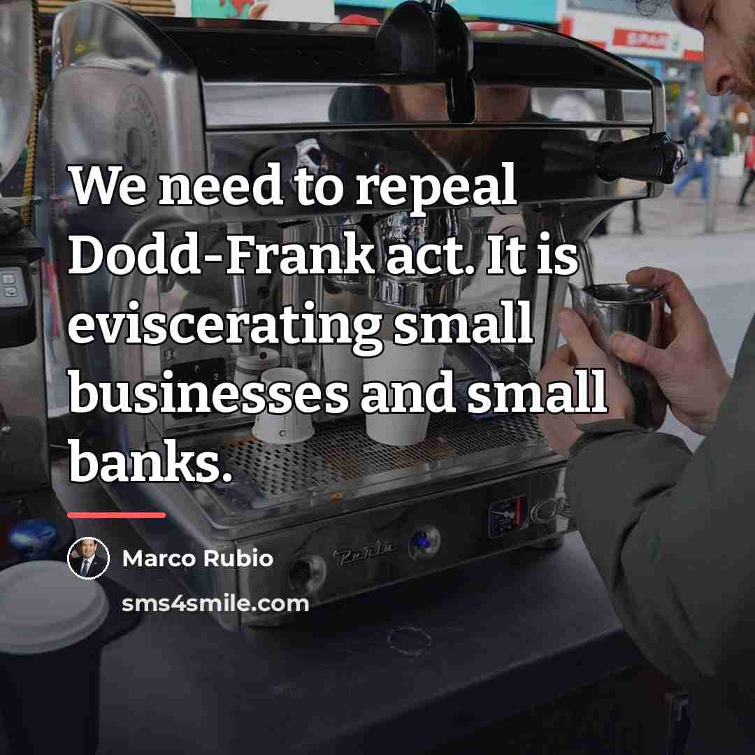 “We need to repeal Dodd-Frank act. It is eviscerating small…” quote by Marco Rubio