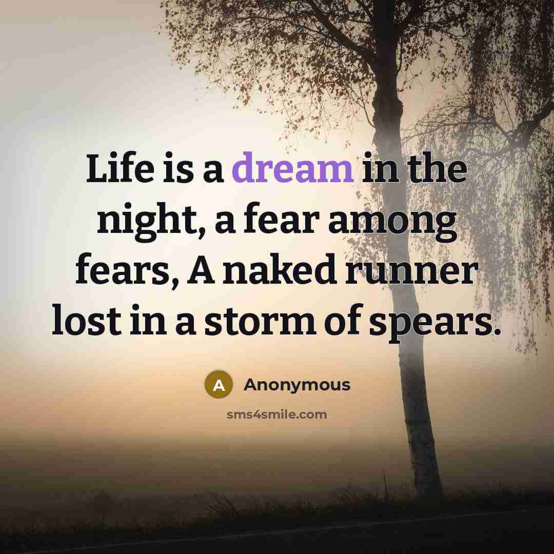 “Life is a dream in the night, a fear among…” quote by Anonymous