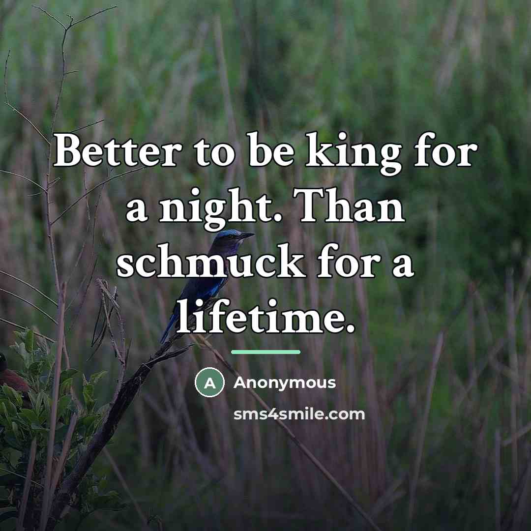 “Better to be king for a night. Than schmuck for…” quote by Anonymous