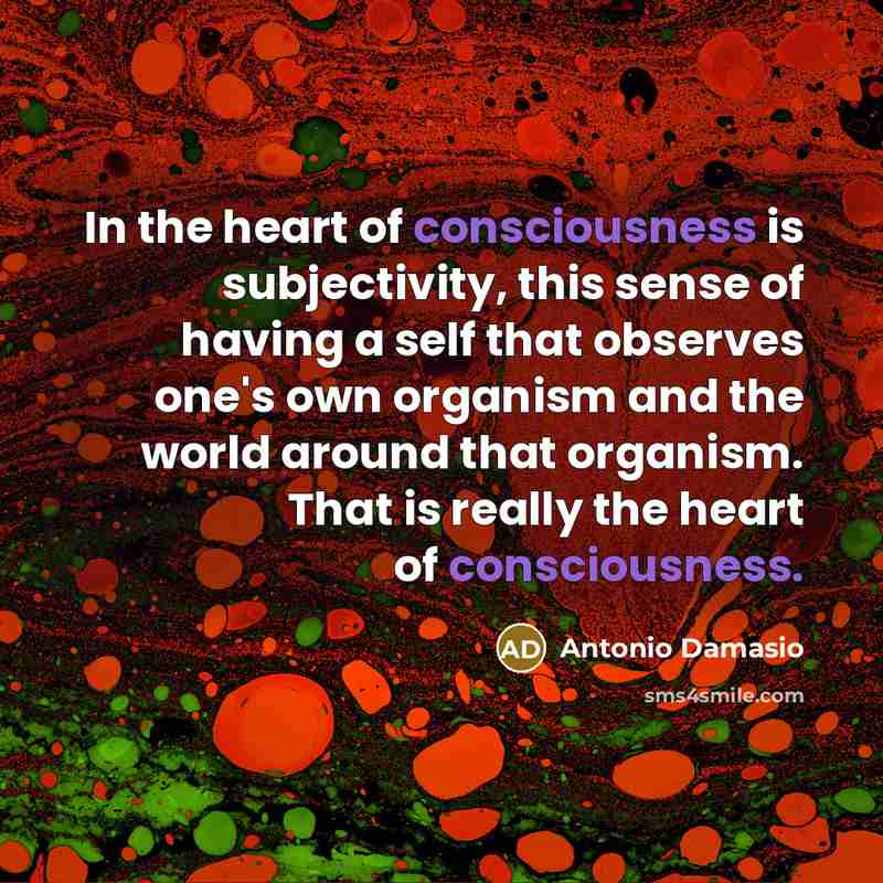 “In the heart of consciousness is subjectivity, this sense of…” quote by Antonio Damasio