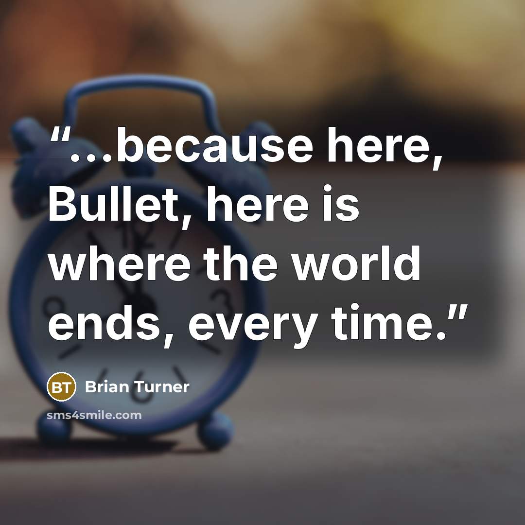 “...because here, Bullet, here is where the world ends, every time.” quote by Brian Turner