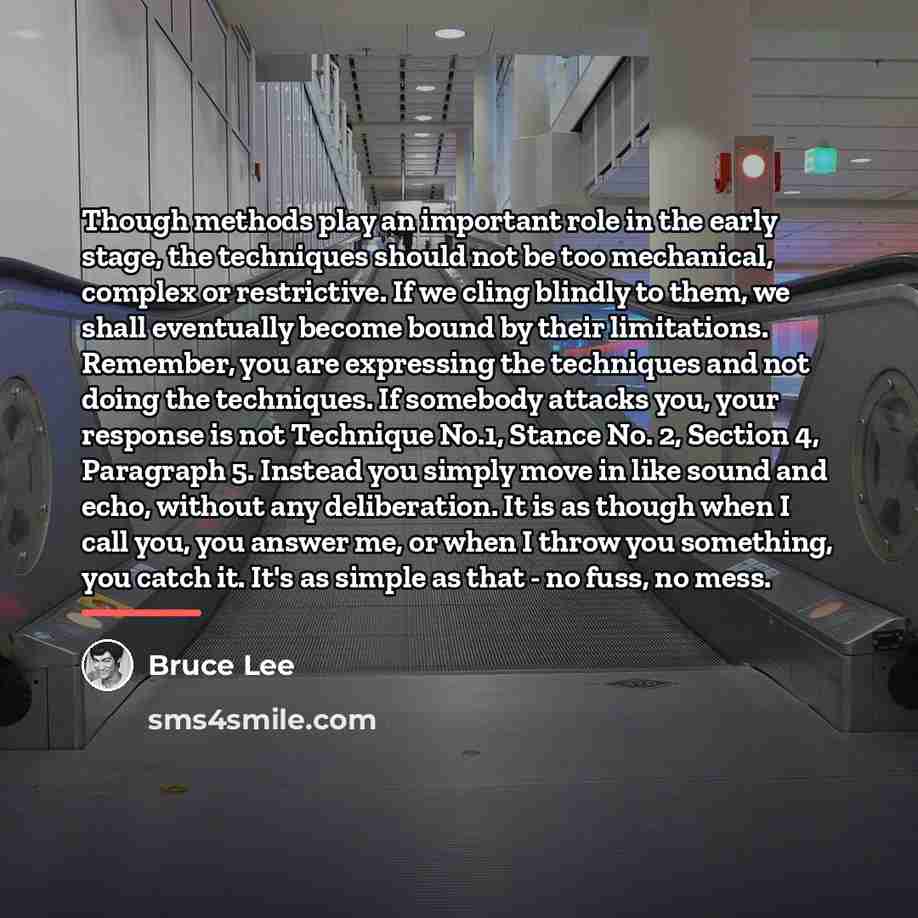 “Though methods play an important role in the early stage,…” quote by Bruce Lee