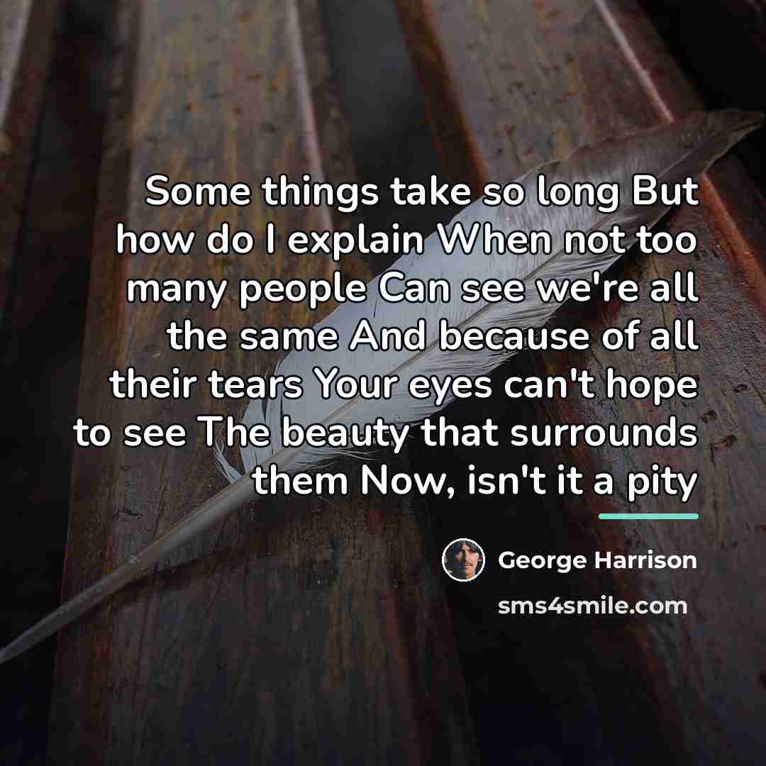 “Some things take so long But how do I explain…” quote by George Harrison