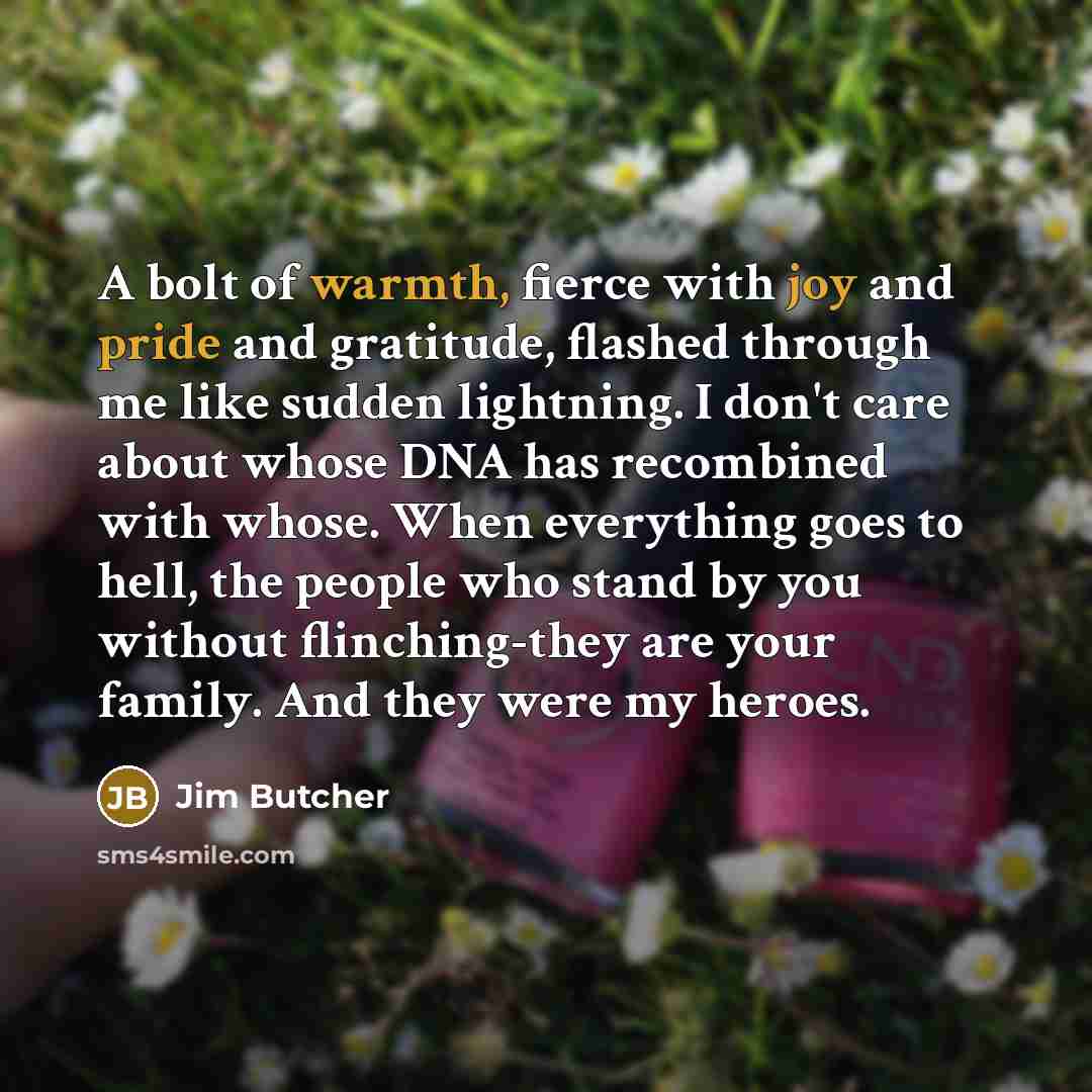 “A bolt of warmth, fierce with joy and pride and…” quote by Jim Butcher
