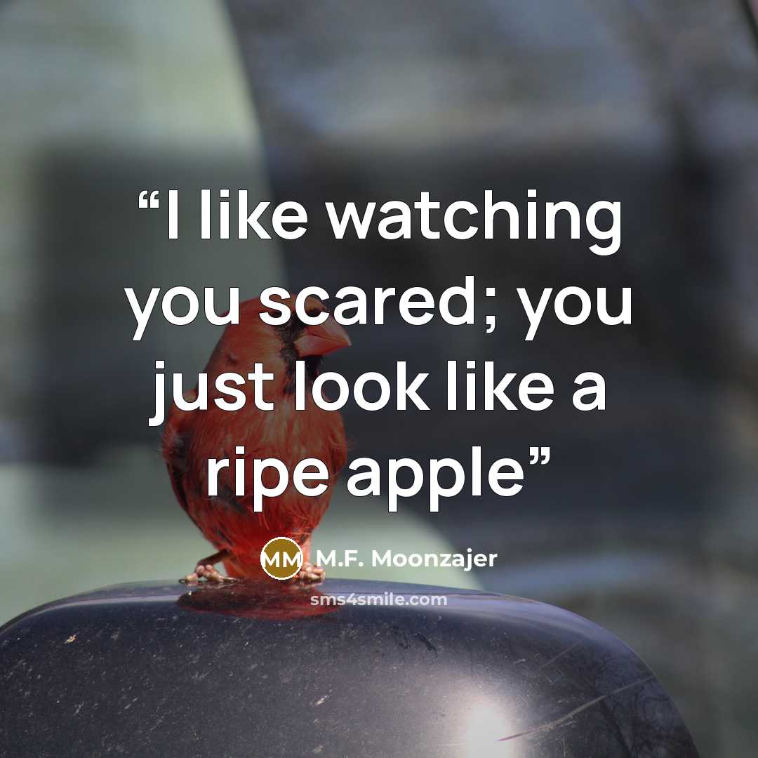 “I like watching you scared; you just look like a ripe apple” quote by M.F. Moonzajer