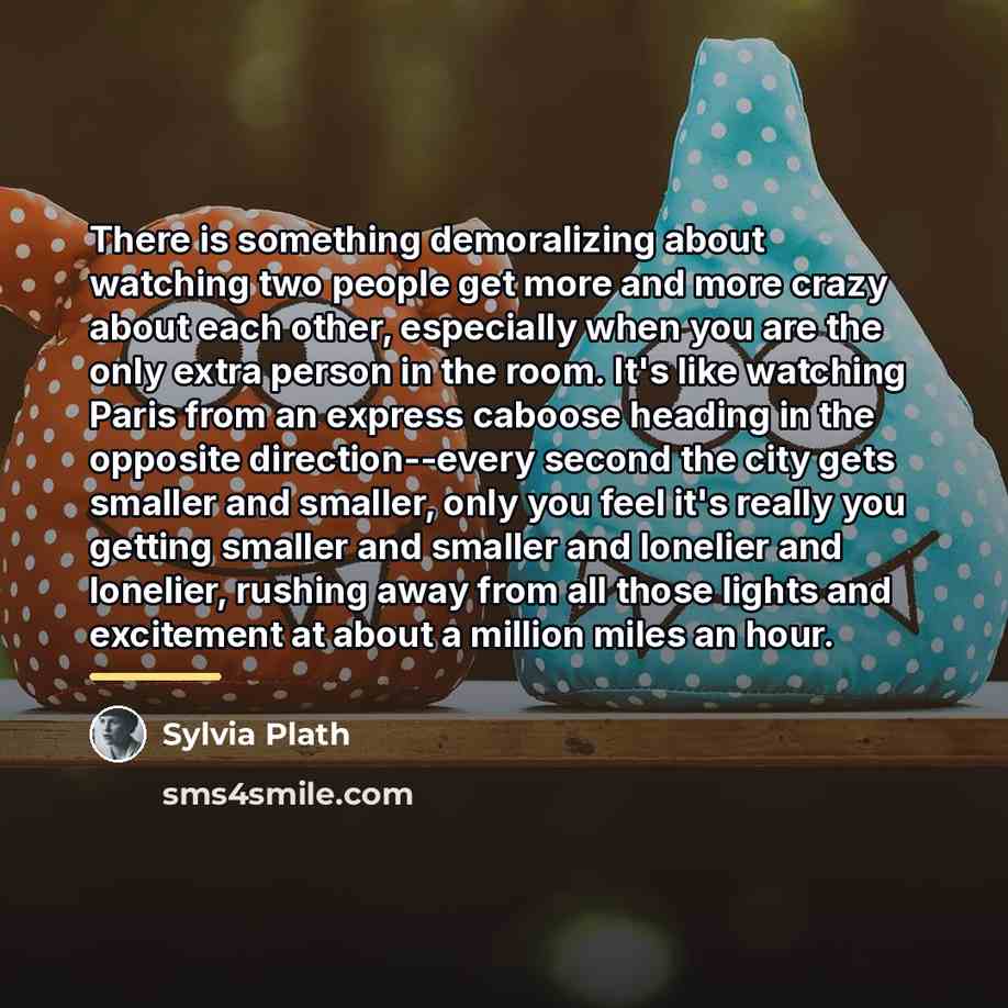 “There is something demoralizing about watching two people get more…” quote by Sylvia Plath
