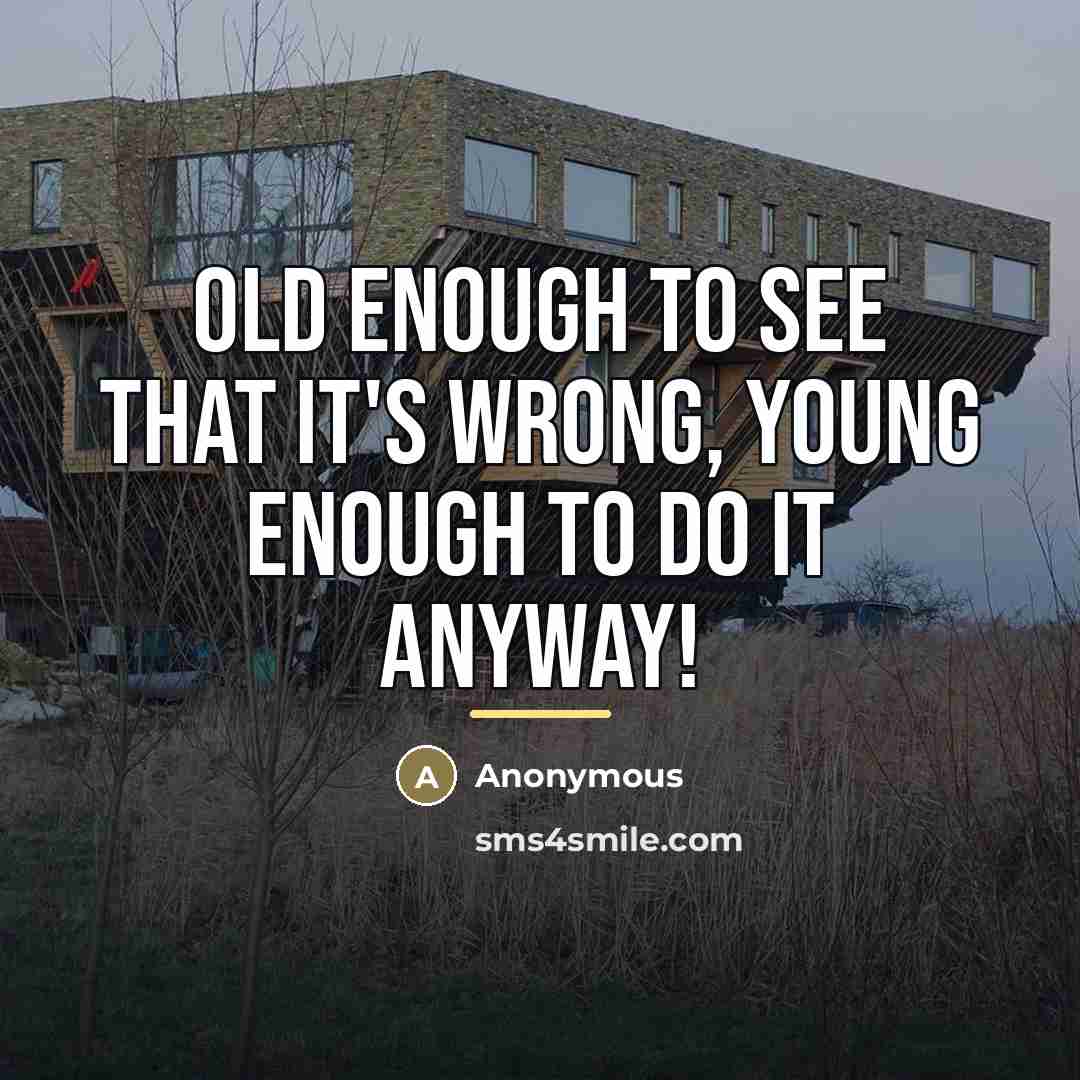 “Old enough to see that it's wrong, young enough to…” quote by Anonymous