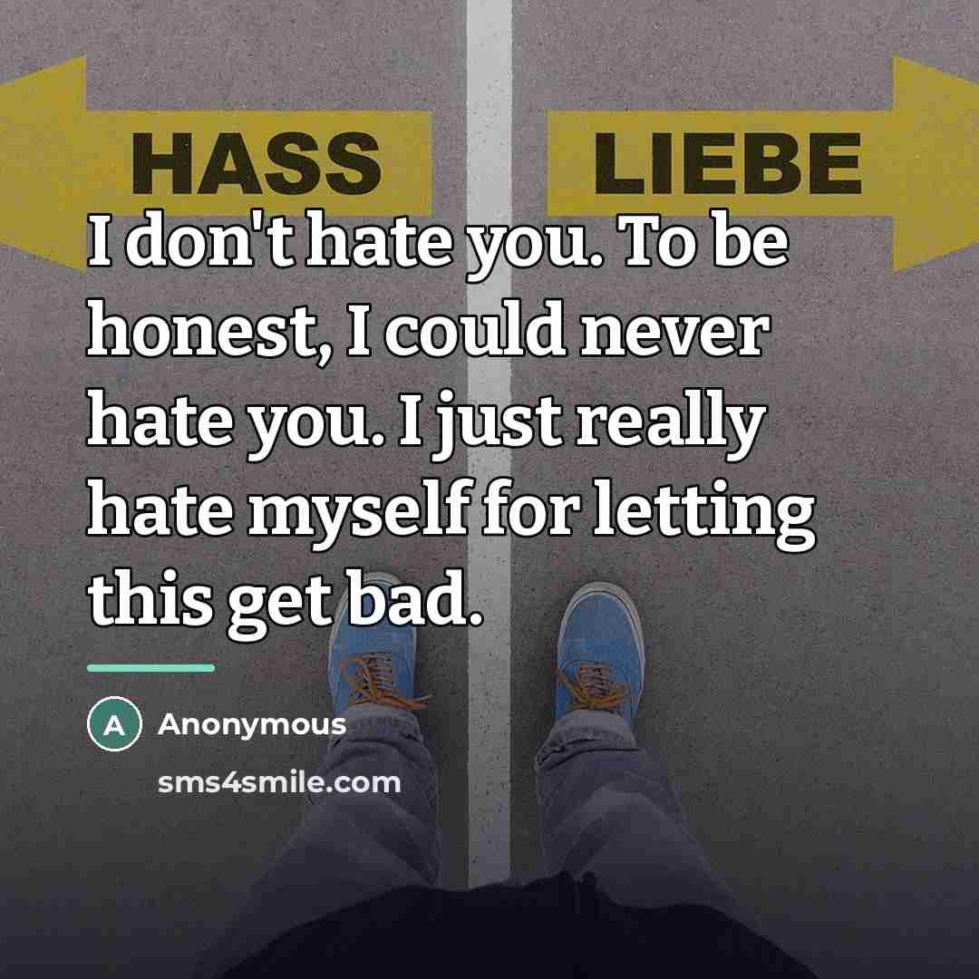 “I don't hate you. To be honest, I could never…” quote by Anonymous