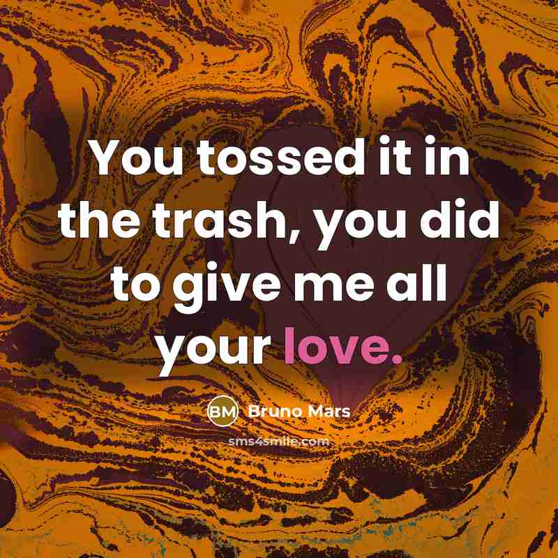 “You tossed it in the trash, you did to give…” quote by Bruno Mars