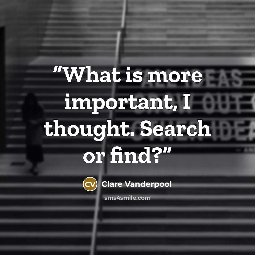 “What is more important, I thought. Search or find?” quote by Clare Vanderpool
