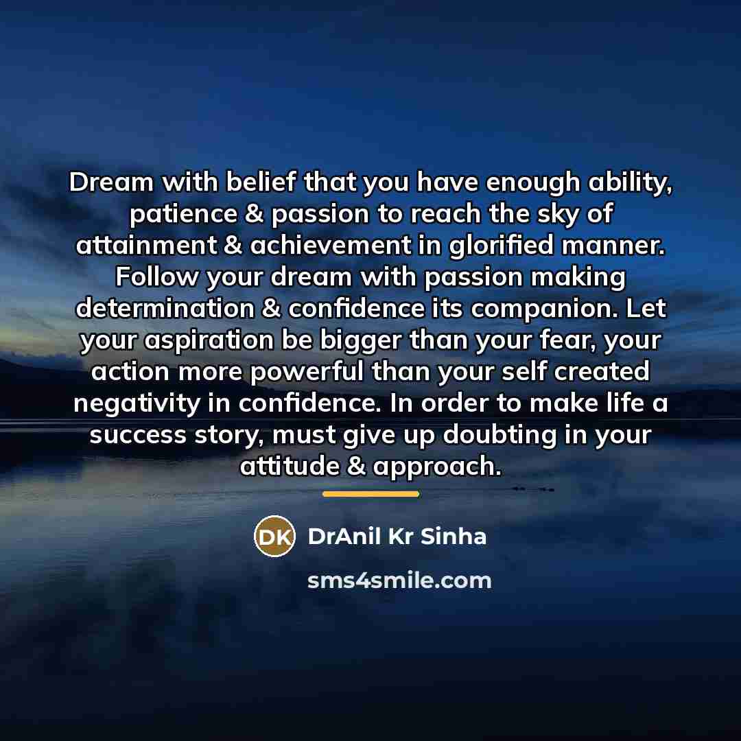 “Dream with belief that you have enough ability, patience &…” quote by DrAnil Kr Sinha