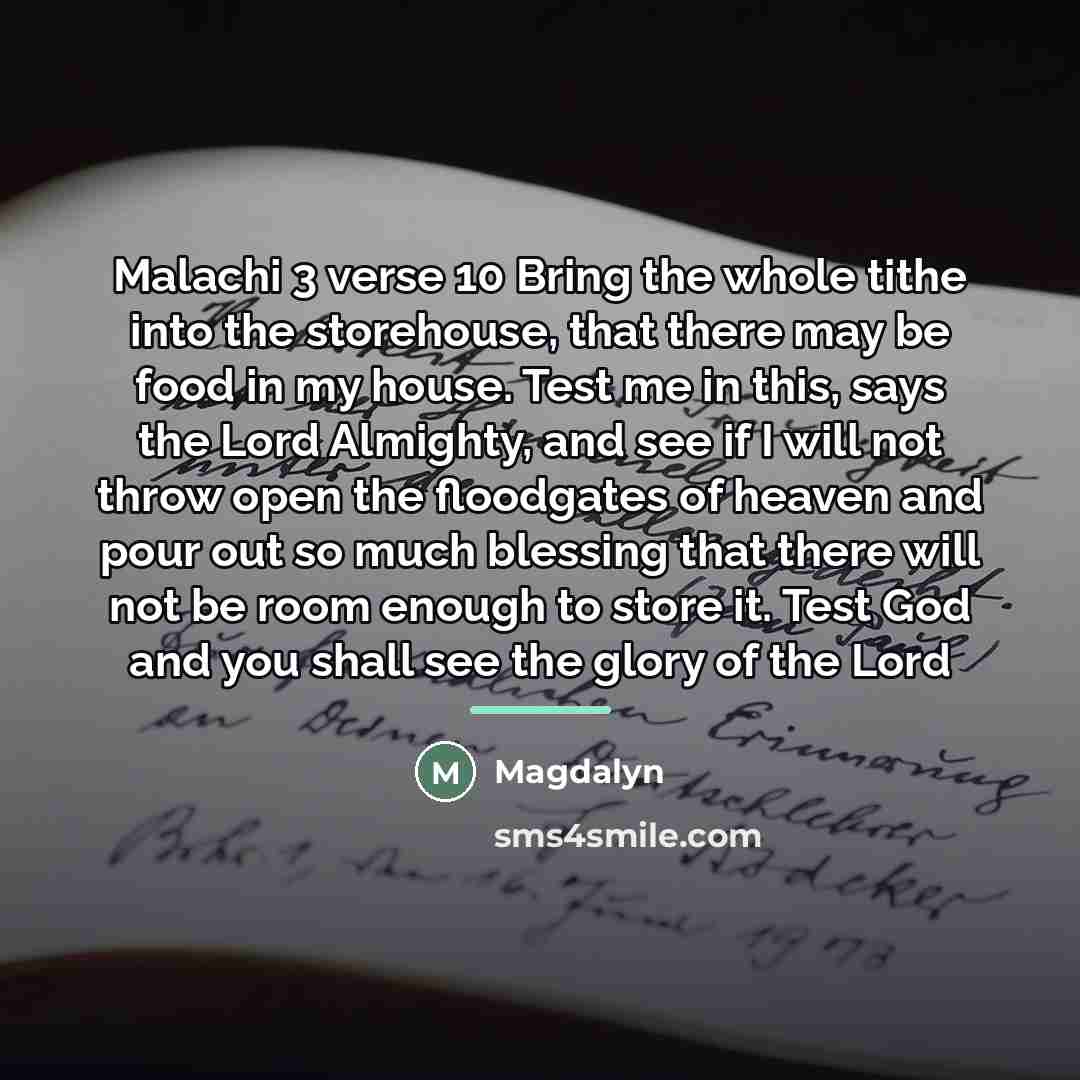 “Malachi 3 verse 10 Bring the whole tithe into the…” quote by Magdalyn