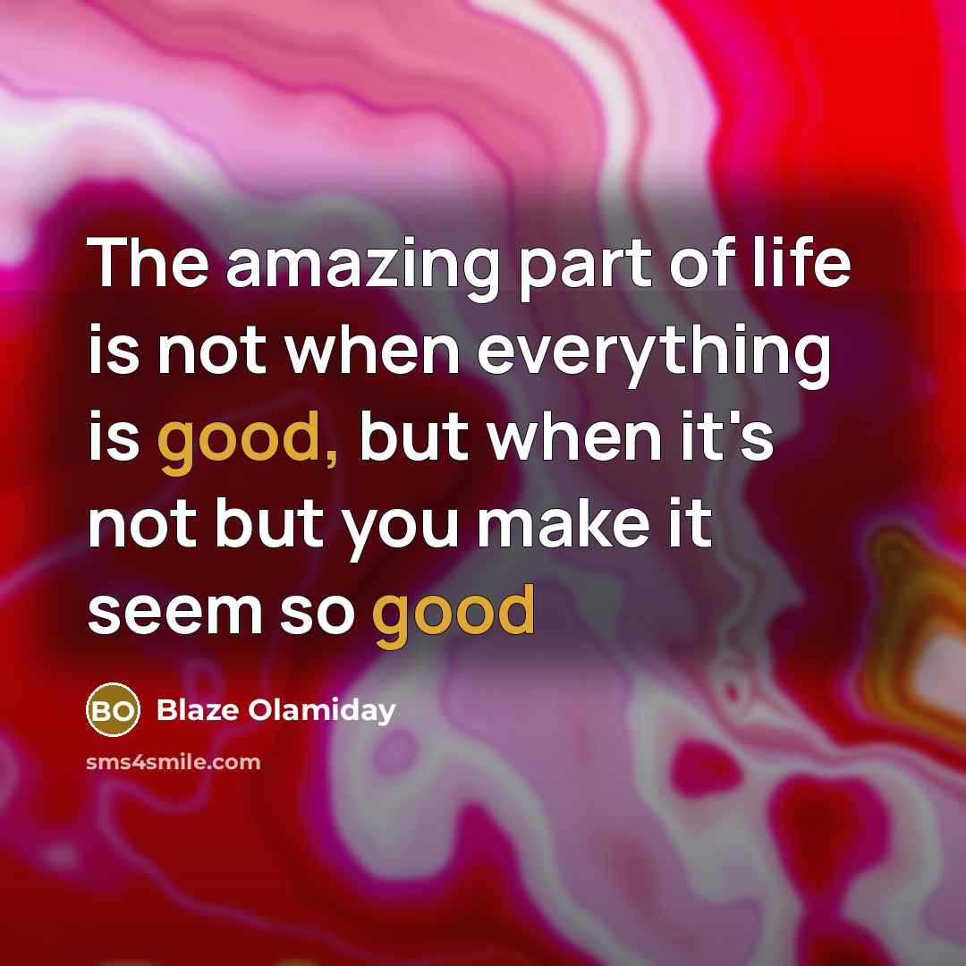 “The amazing part of life is not when everything is…” quote by Blaze Olamiday