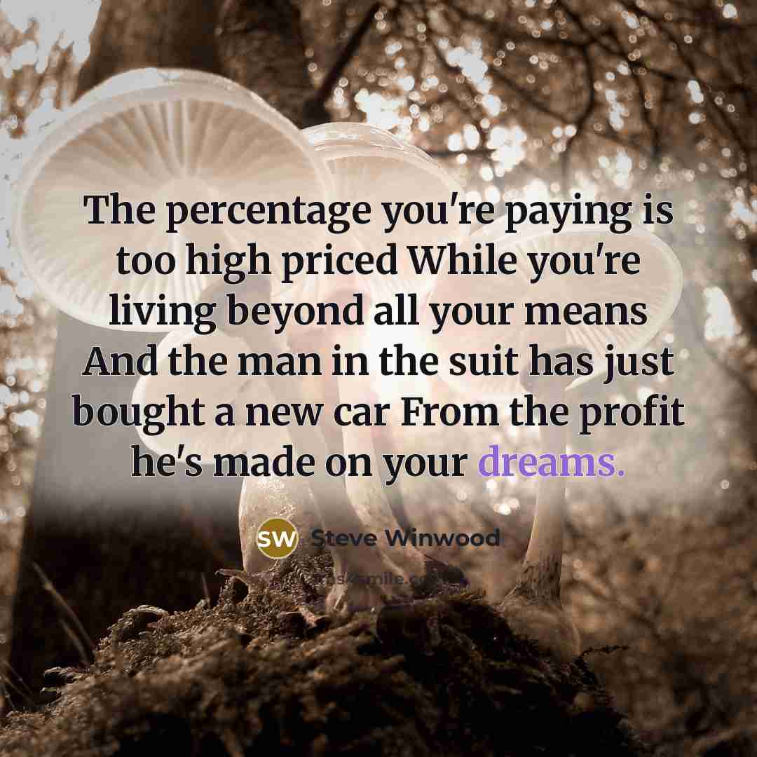 “The percentage you're paying is too high priced While you're…” quote by Steve Winwood