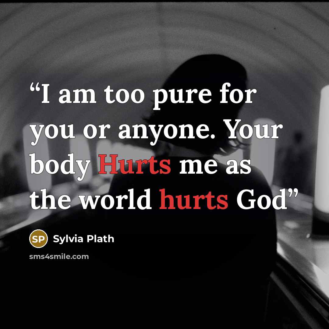 “I am too pure for you or anyone. Your body Hurts me as the world hurts God” quote by Sylvia Plath