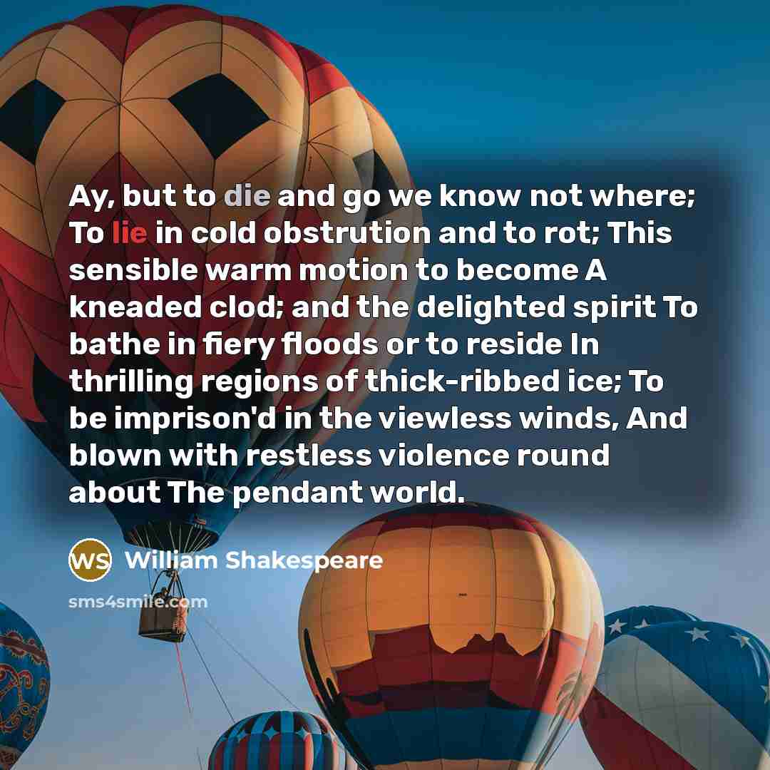 “Ay, but to die and go we know not where;…” quote by William Shakespeare