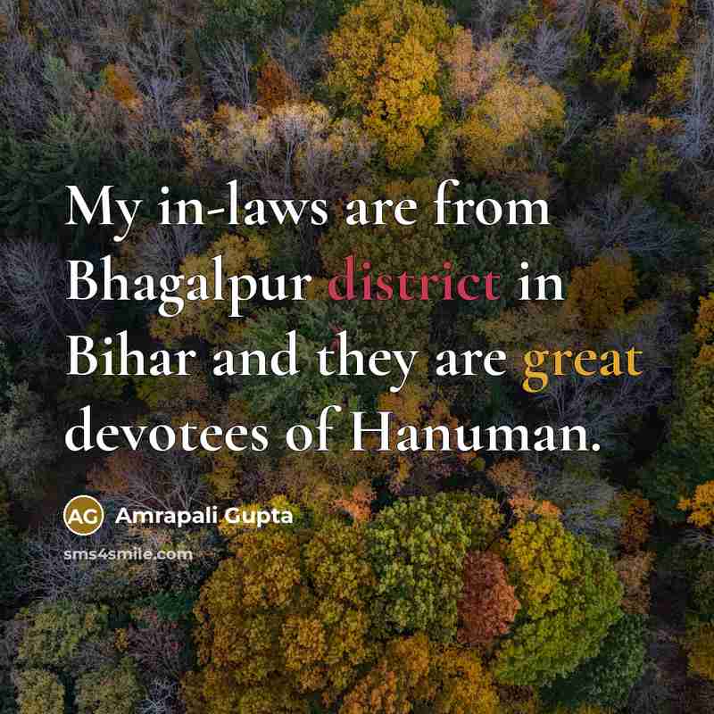 “My in-laws are from Bhagalpur district in Bihar and they are great devotees of Hanuman.” quote by Amrapali Gupta