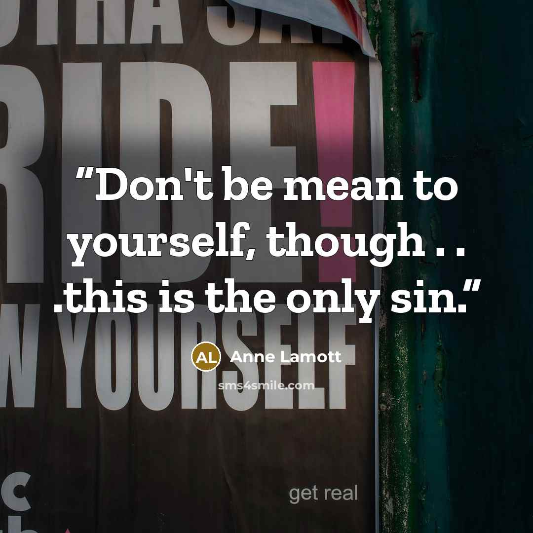 “Don't be mean to yourself, though . . .this is the only sin.” quote by Anne Lamott