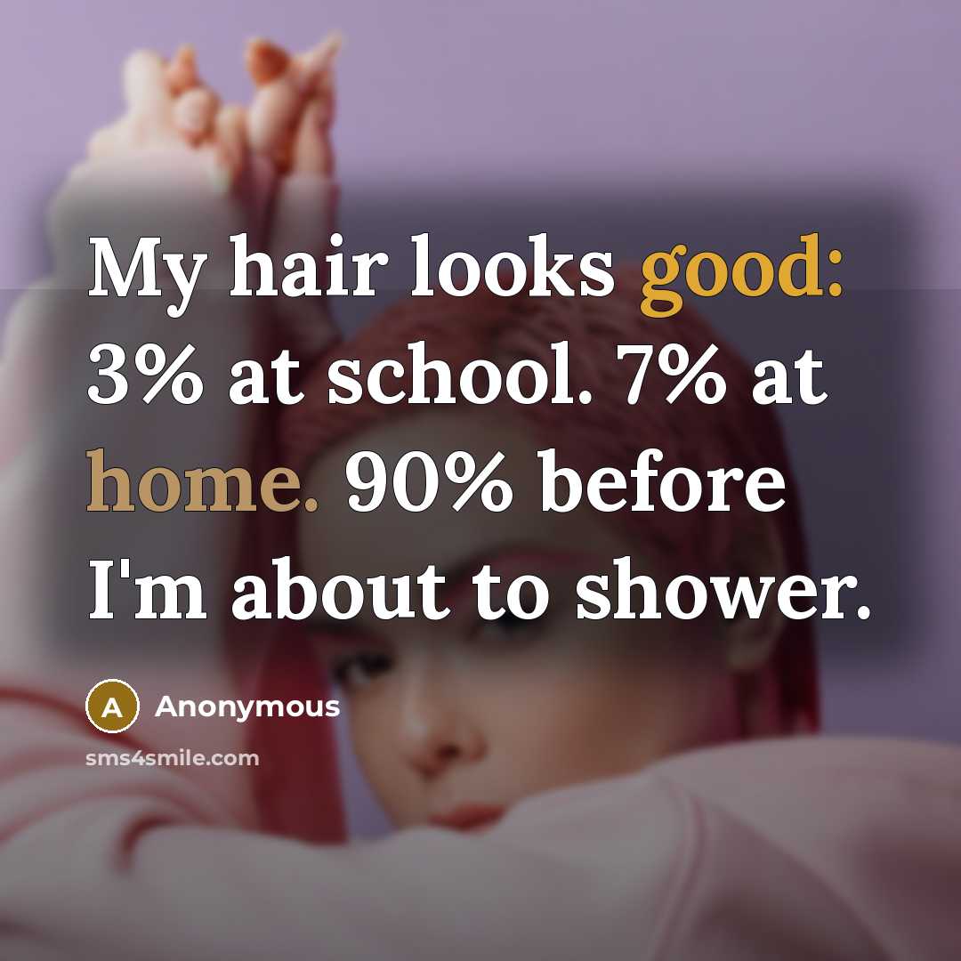 “My hair looks good: 3% at school. 7% at home.…” quote by Anonymous