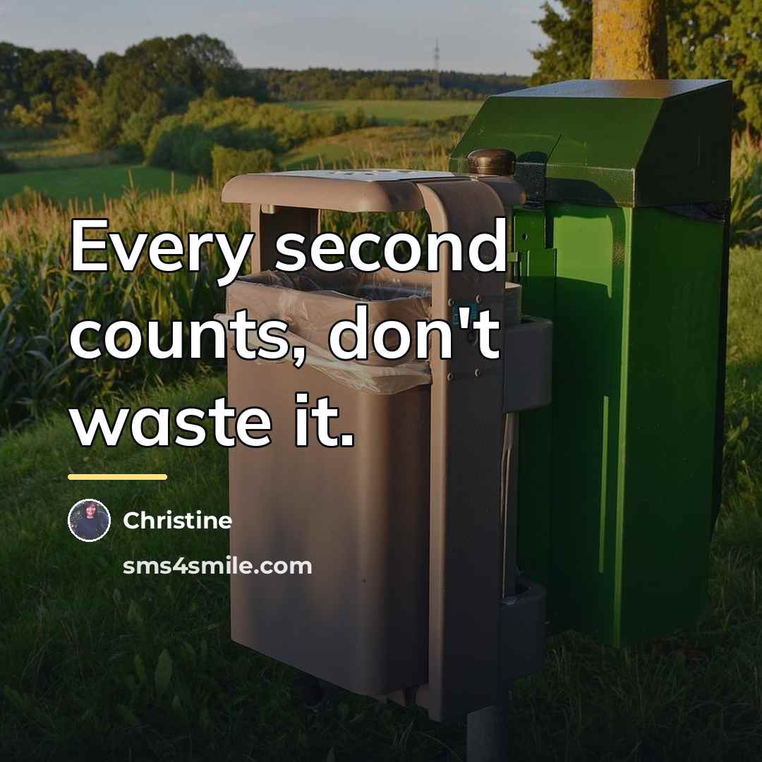 “Every second counts, don't waste it.…” quote by Christine