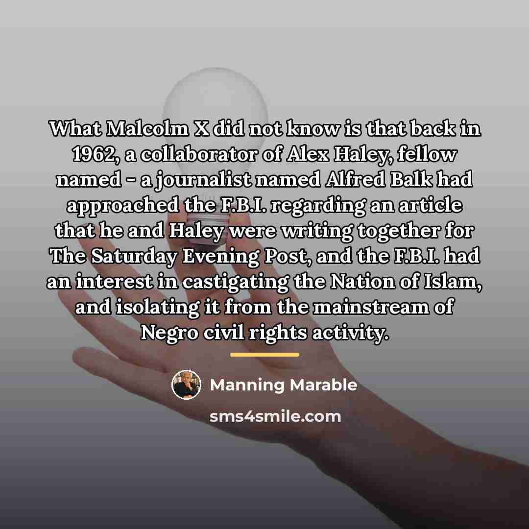 “What Malcolm X did not know is that back in…” quote by Manning Marable