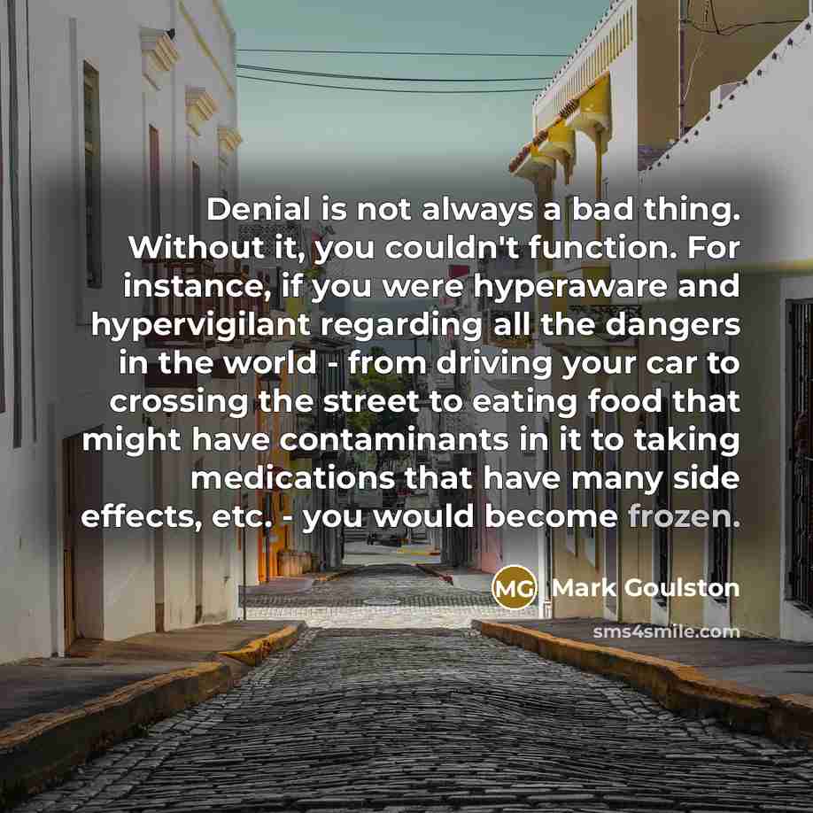 “Denial is not always a bad thing. Without it, you…” quote by Mark Goulston
