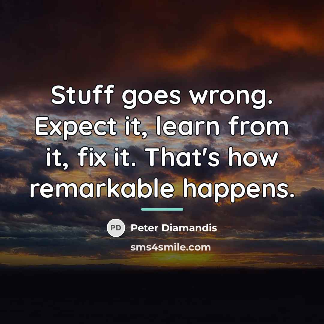 “Stuff goes wrong. Expect it, learn from it, fix it.…” quote by Peter Diamandis