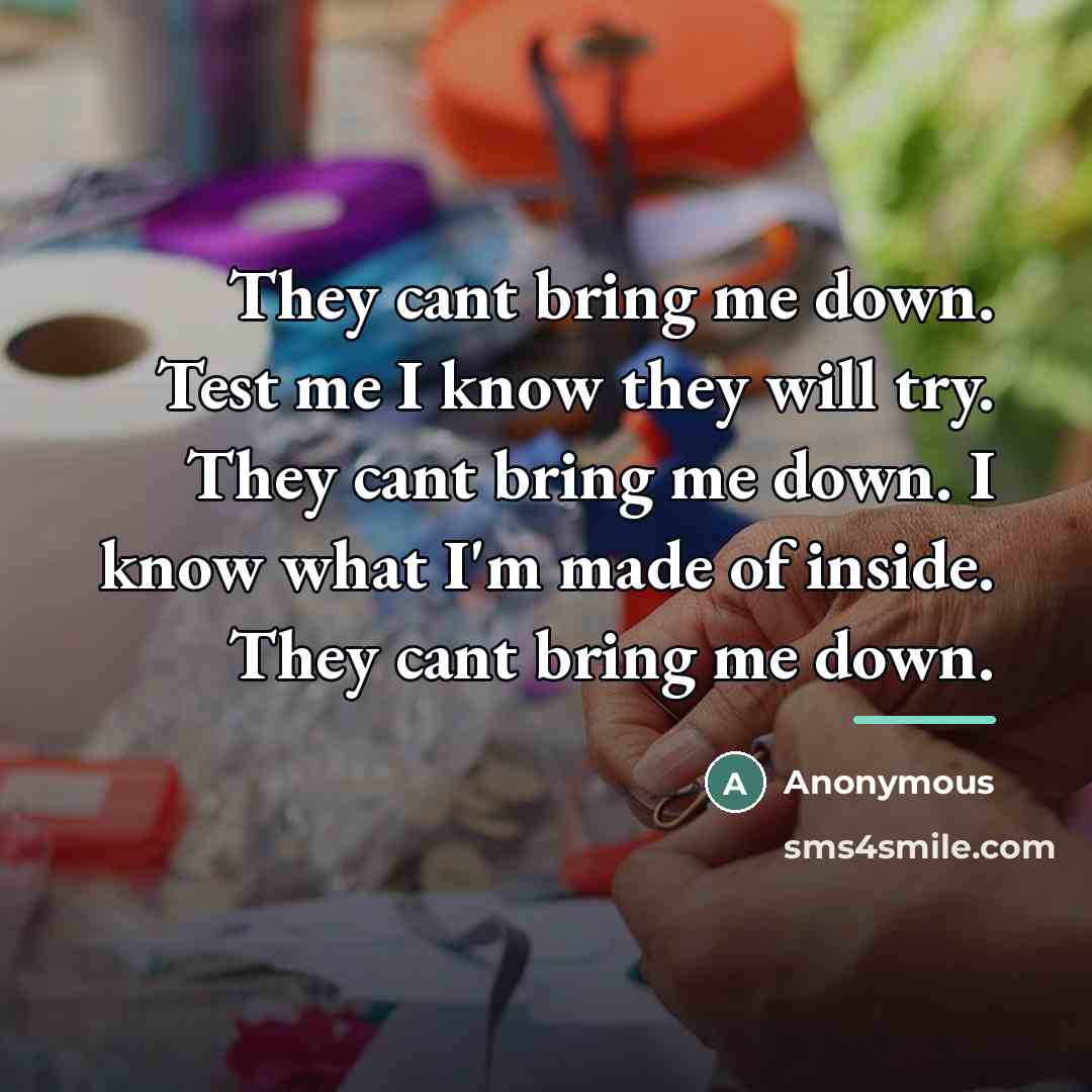 “They cant bring me down. Test me I know they…” quote by Anonymous