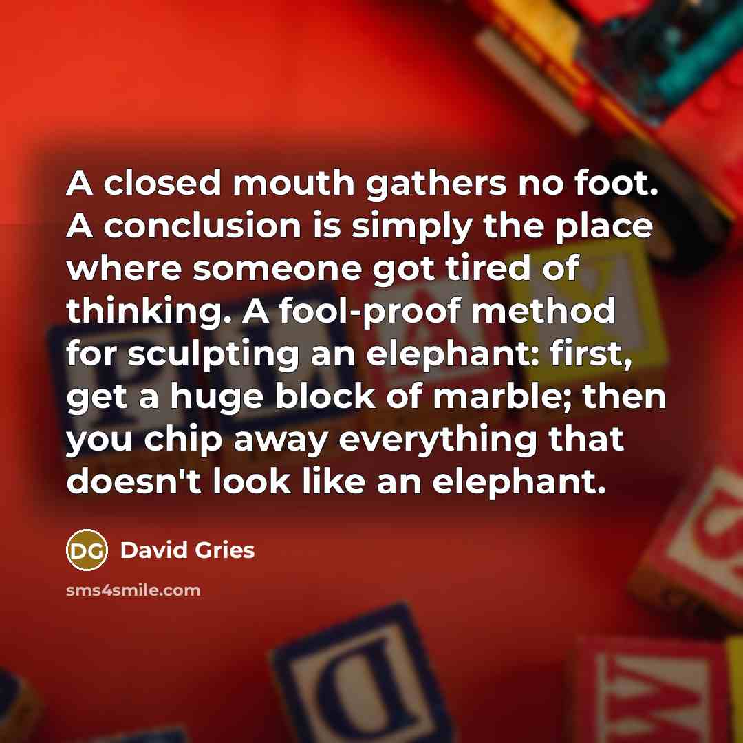 “A closed mouth gathers no foot. A conclusion is simply…” quote by David Gries