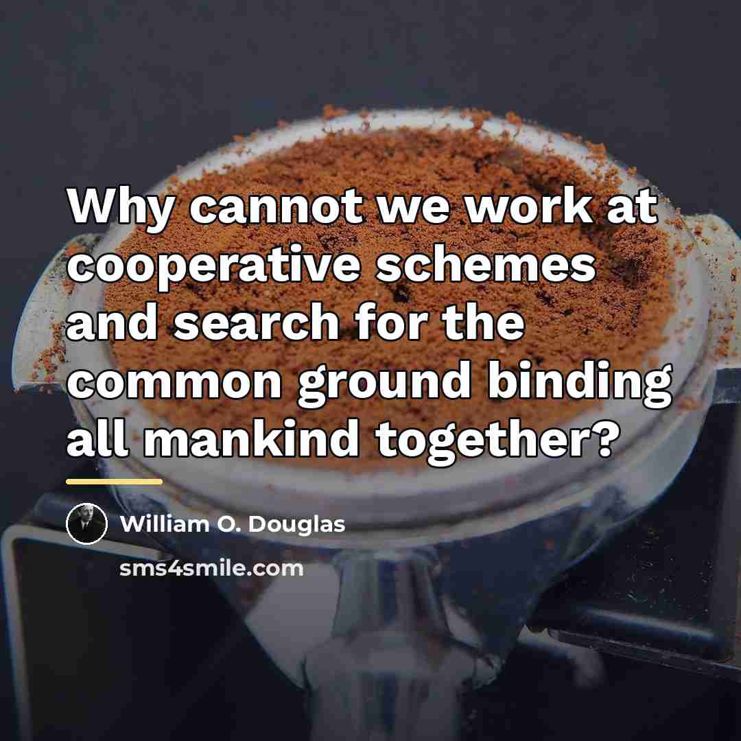 “Why cannot we work at cooperative schemes and search for…” quote by William O. Douglas