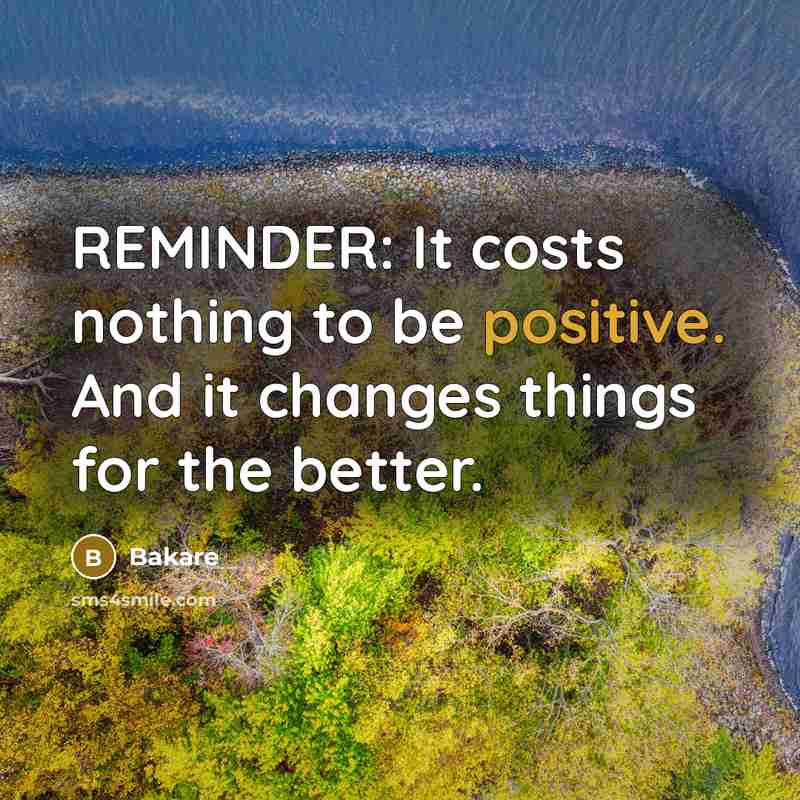“REMINDER: It costs nothing to be positive. And it changes…” quote by Bakare