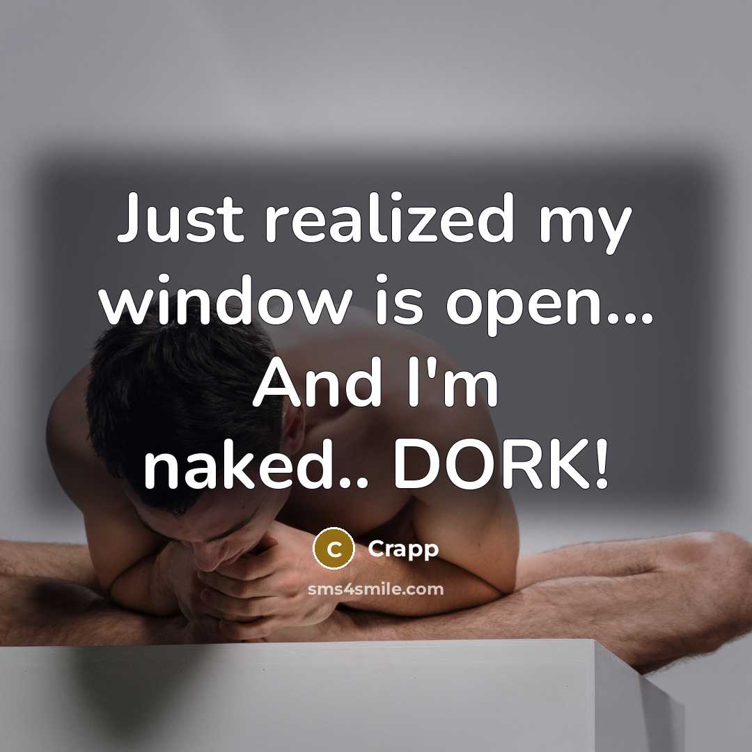 “Just realized my window is open... And I'm naked.. DORK!” quote by Crapp